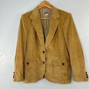 Vintage 90s Retro Light Academia Classic Caramel Brown Corduroy Blazer Size 14